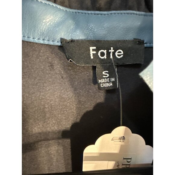 Fate Halter Tier Mini Faux Leather Ruffled Dress Steel Blue Size Small, NWT - Picture 3 of 8